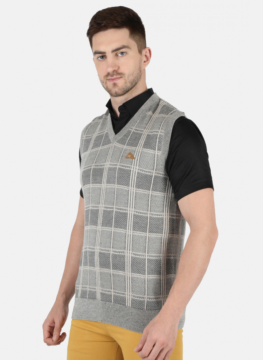 Men Grey Self Design Sweater