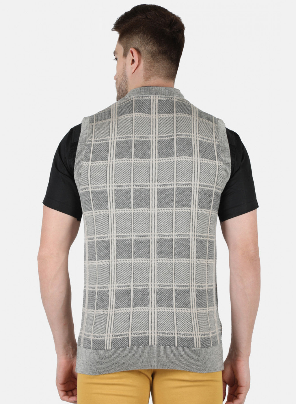 Men Grey Self Design Sweater