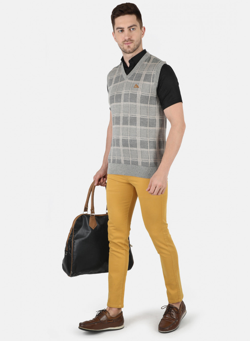 Men Grey Self Design Sweater