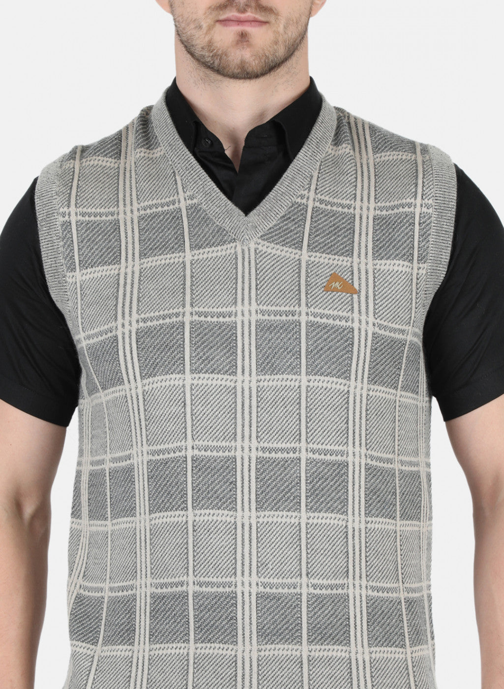 Men Grey Self Design Sweater
