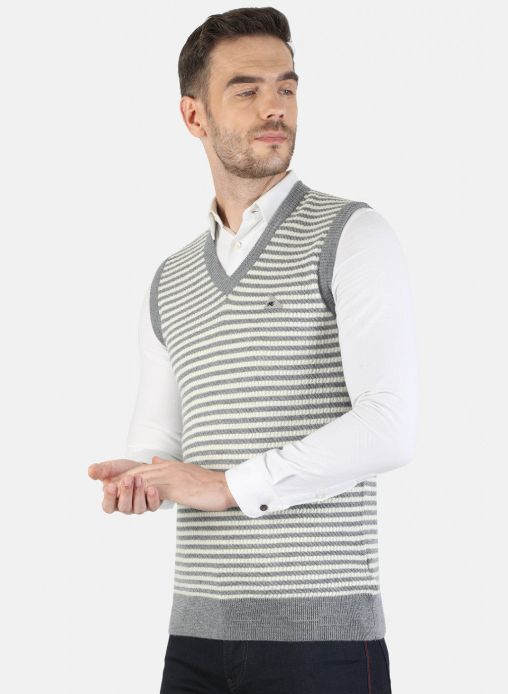 Men Grey Self Sweater