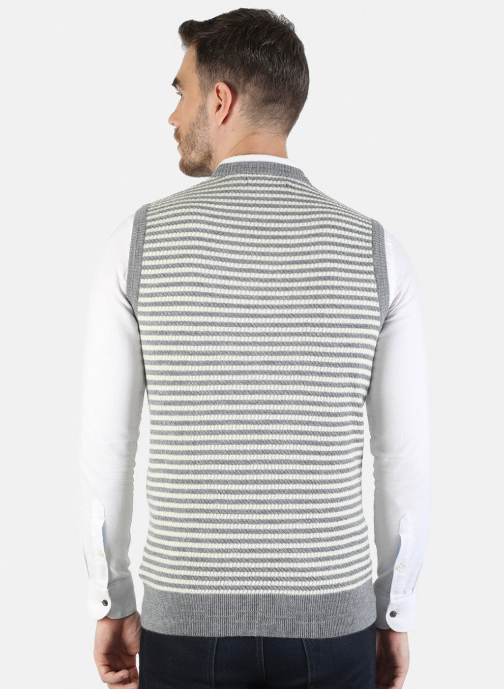 Men Grey Self Sweater