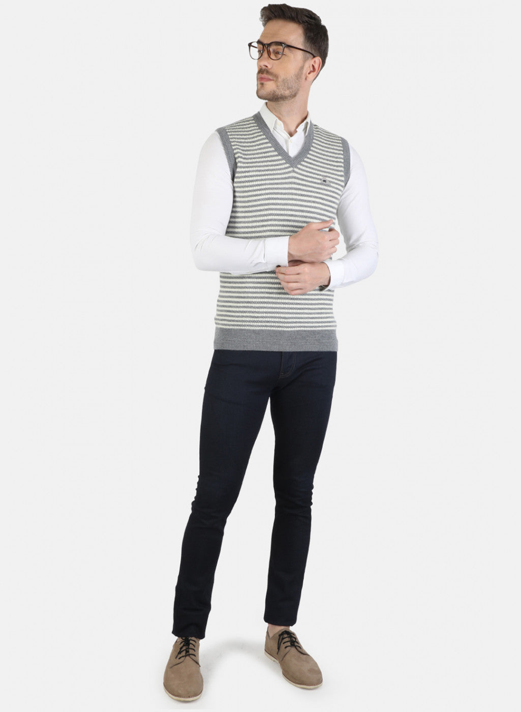 Men Grey Self Sweater