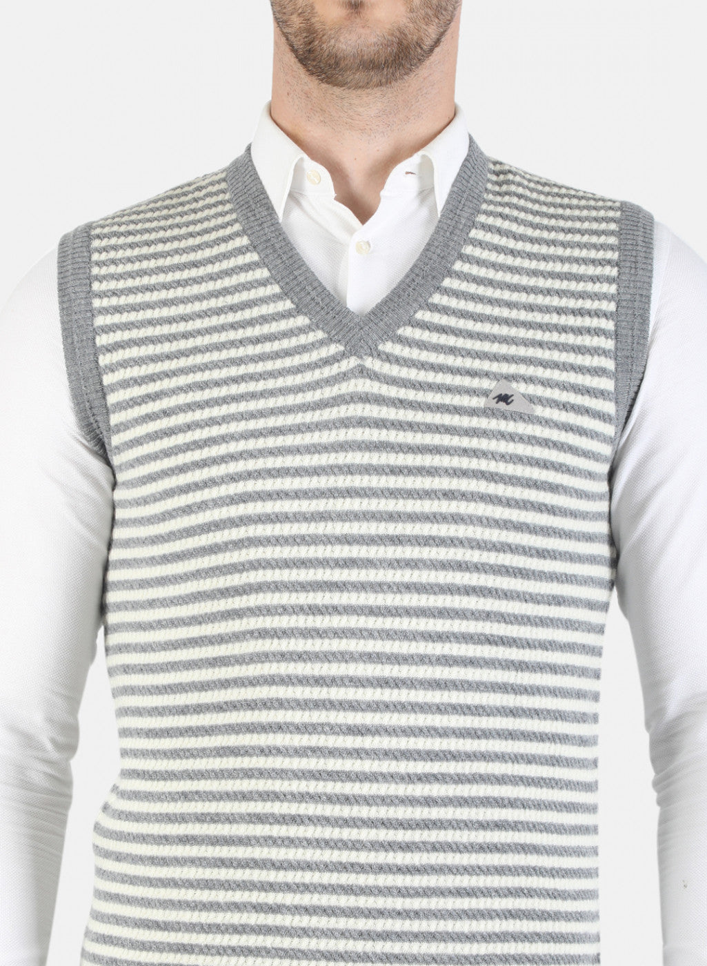 Men Grey Self Sweater