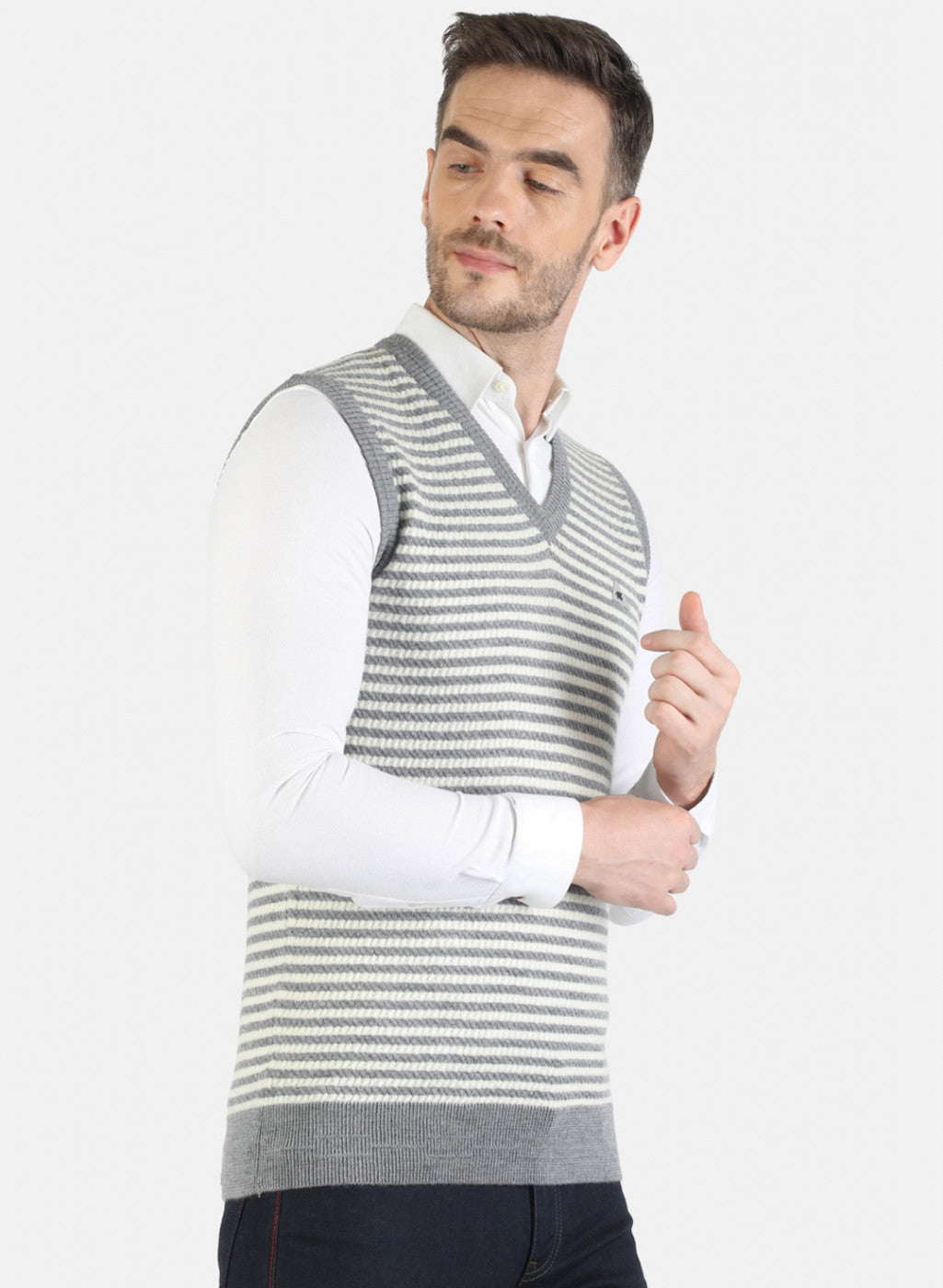 Men Grey Self Sweater