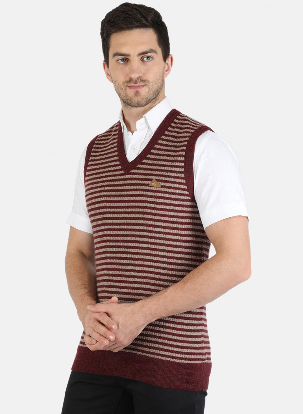 Men Maroon Self Design Sweater
