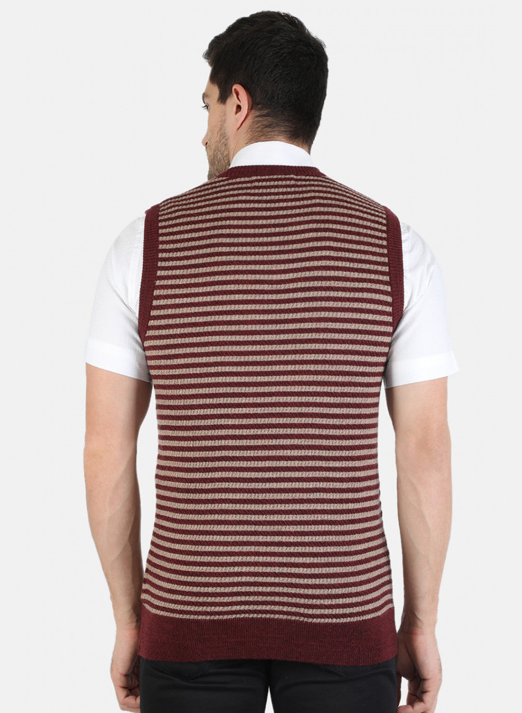 Men Maroon Self Design Sweater
