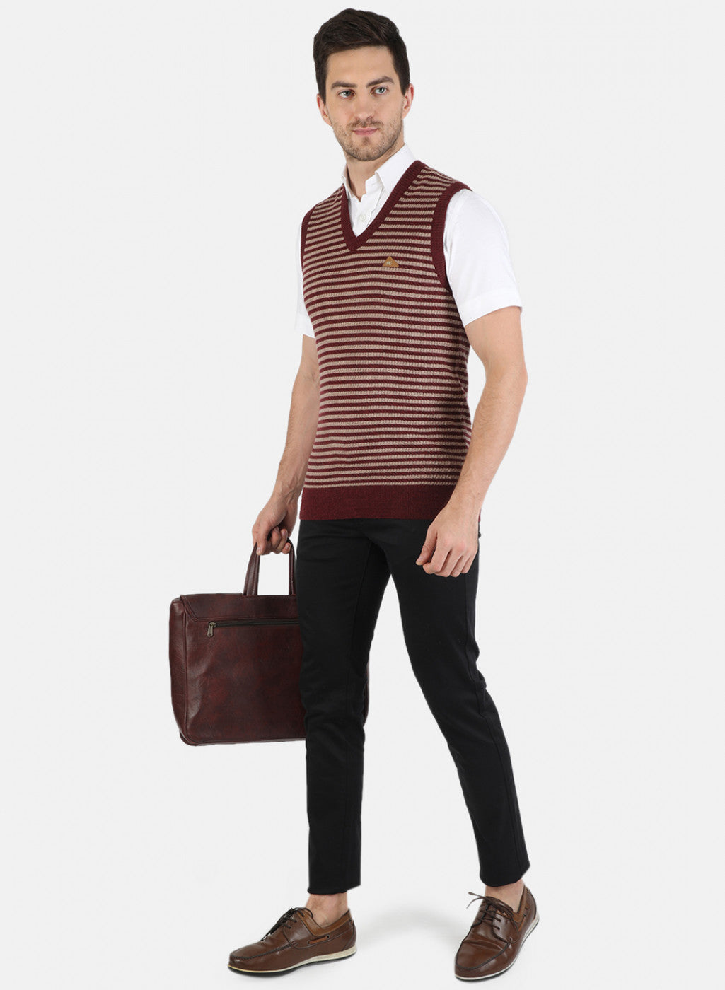 Men Maroon Self Design Sweater