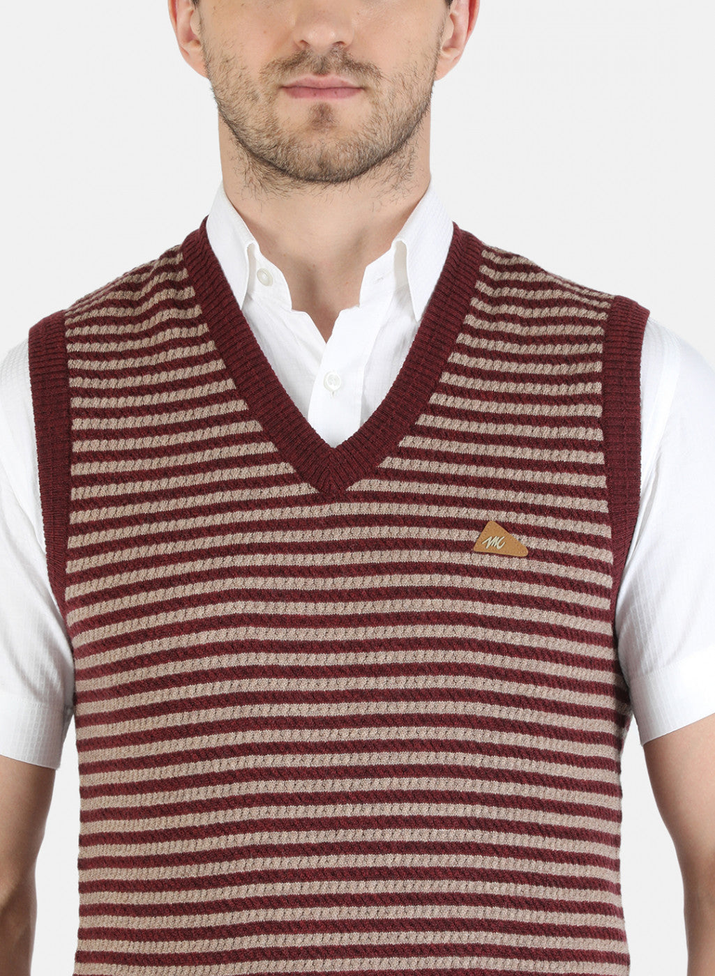 Men Maroon Self Design Sweater