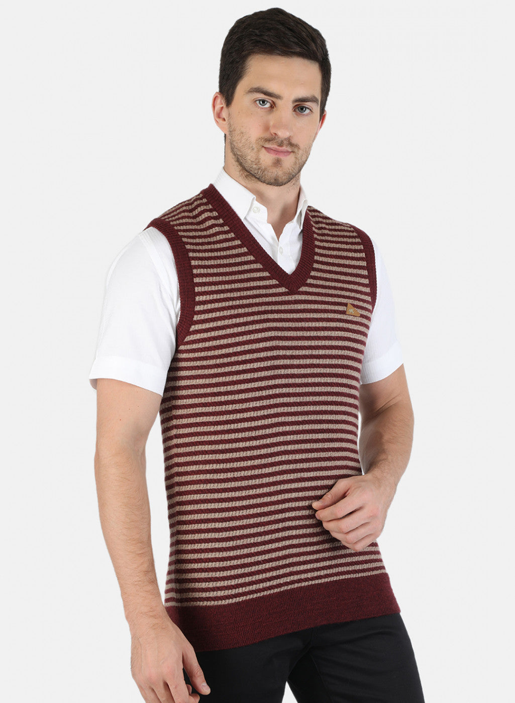 Men Maroon Self Design Sweater