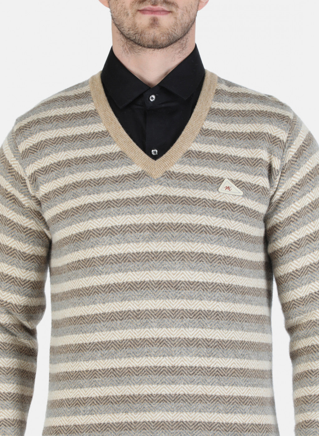 Men Beige Self Design Pullover