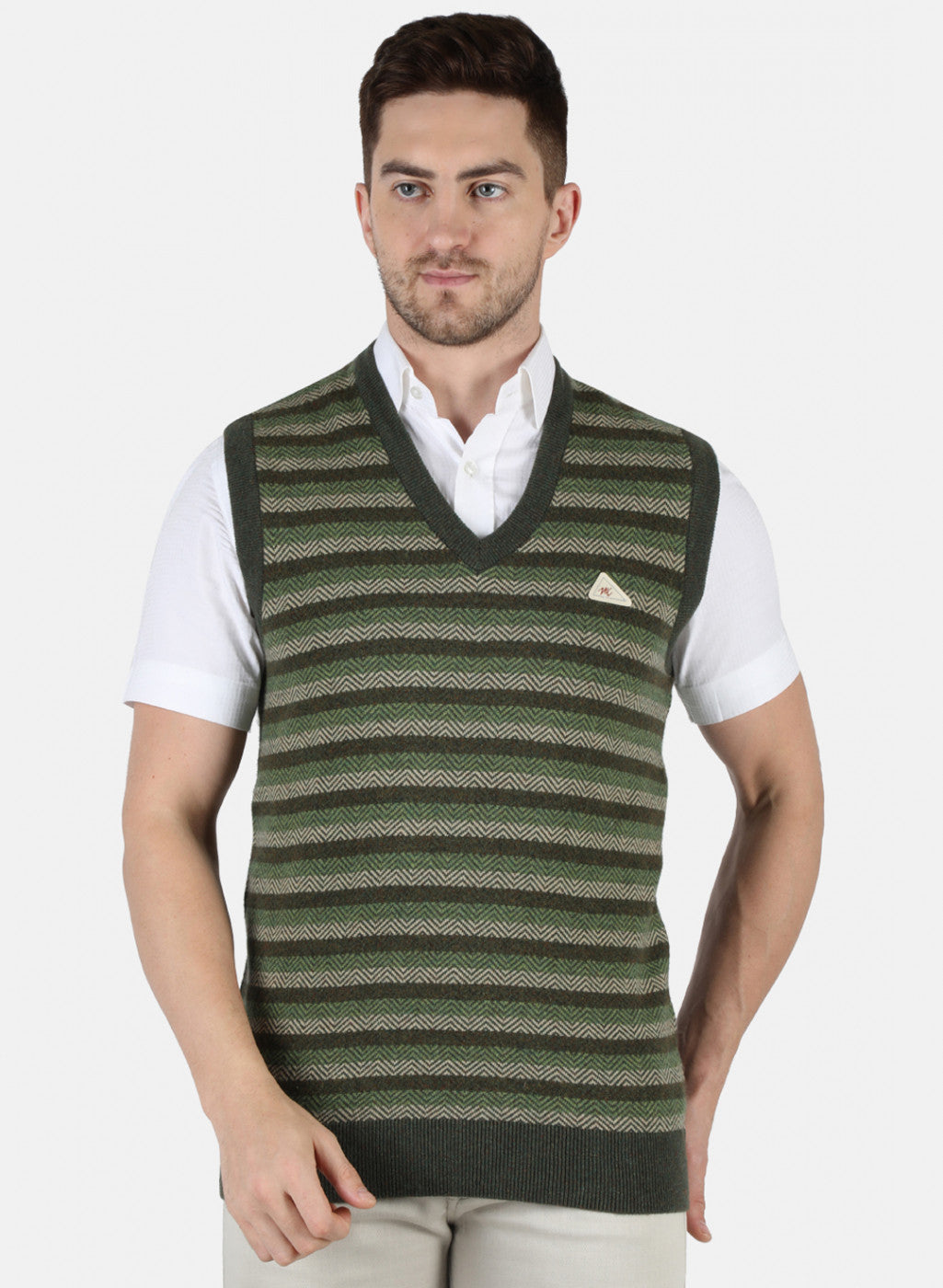 Men Green Self Design Sweater