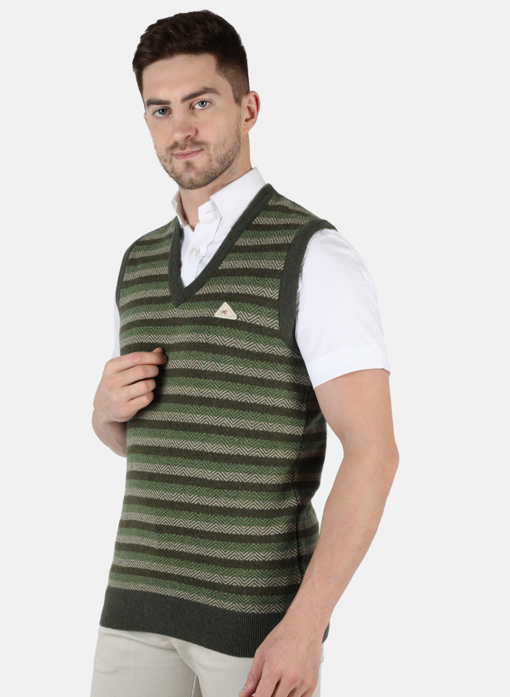 Men Green Self Design Sweater