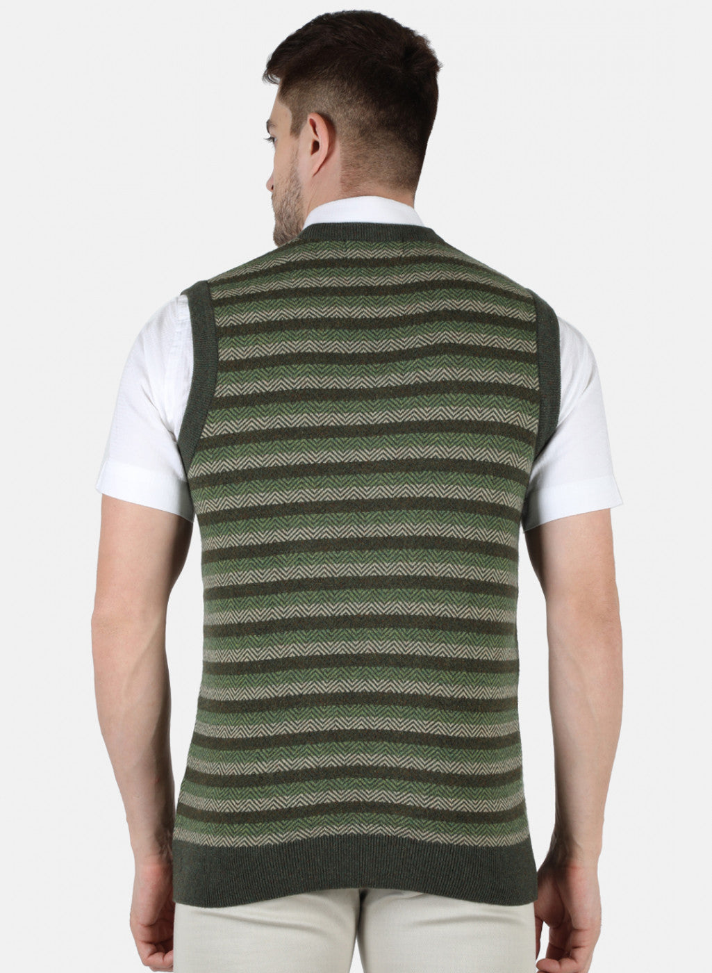 Men Green Self Design Sweater