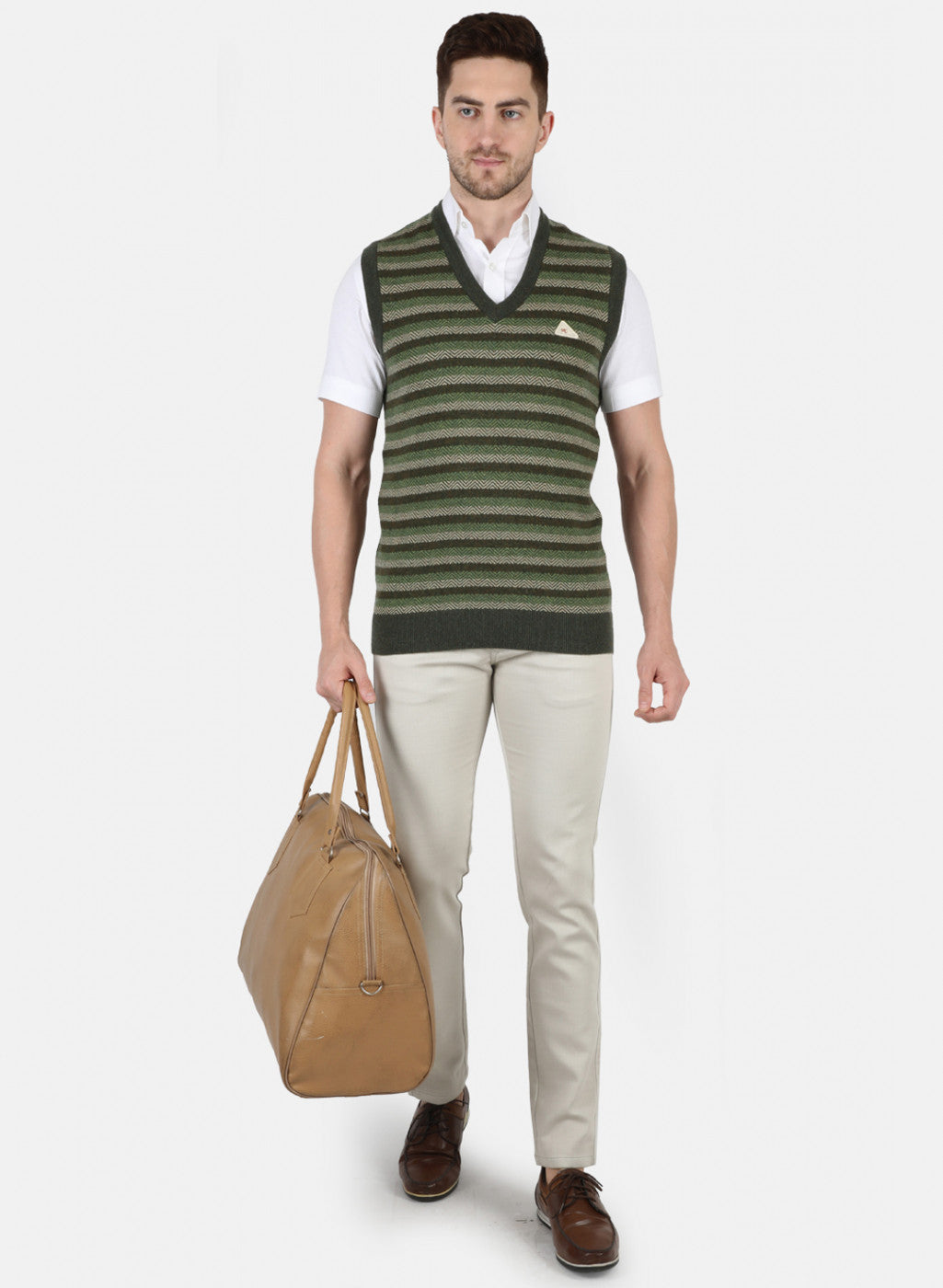 Men Green Self Design Sweater