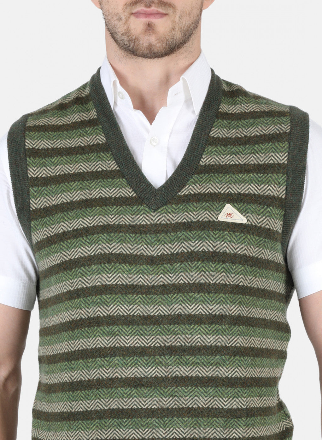 Men Green Self Design Sweater