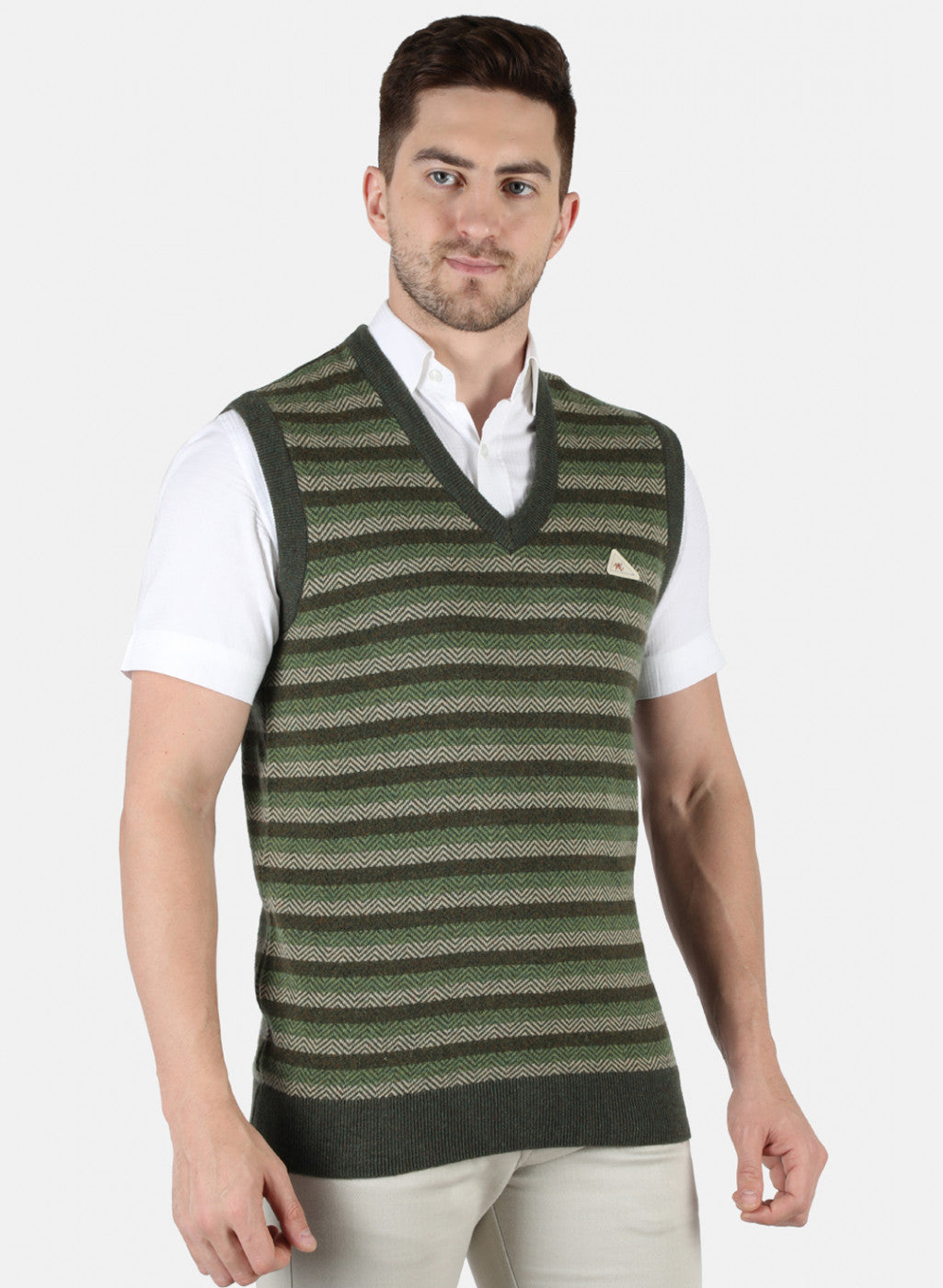 Men Green Self Design Sweater