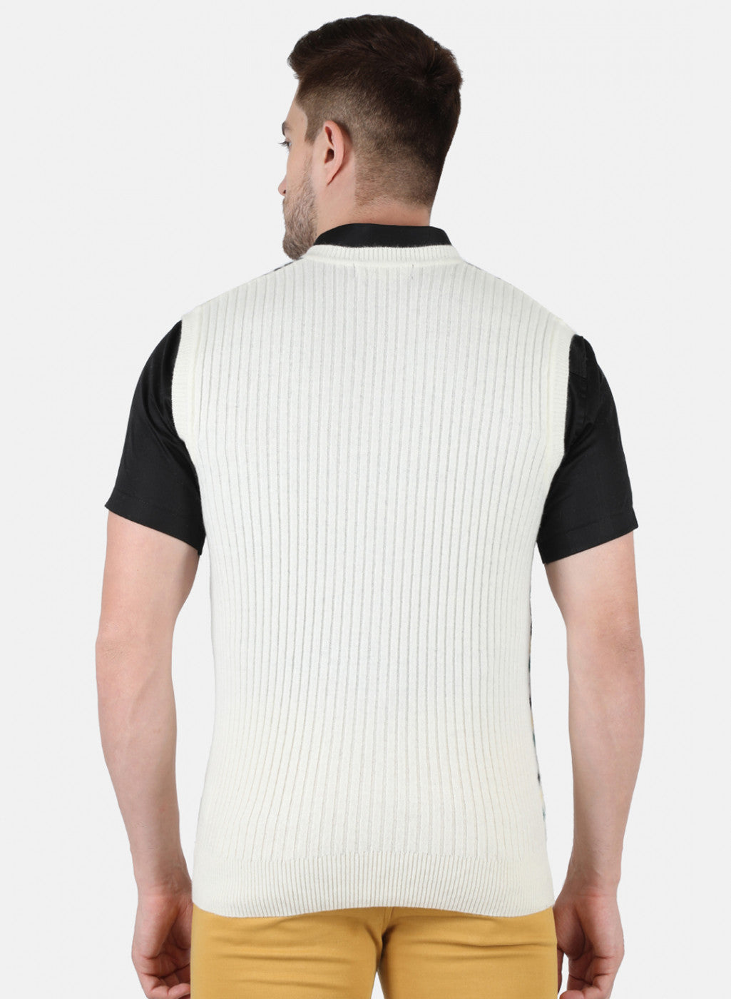 Men Off White Self Design Sweater