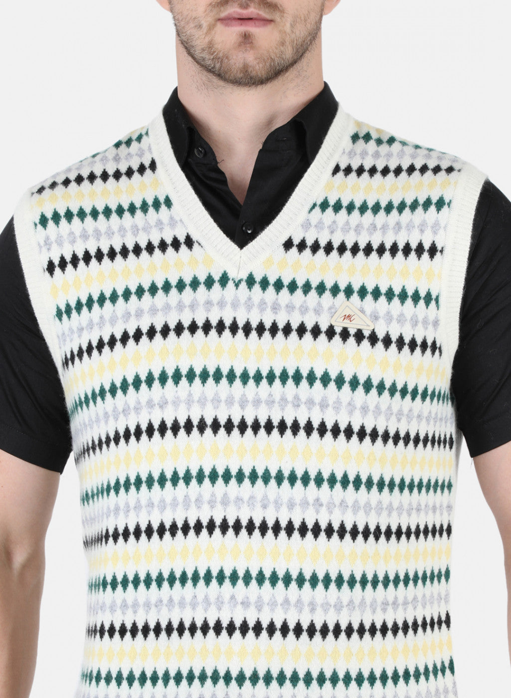 Men Off White Self Design Sweater