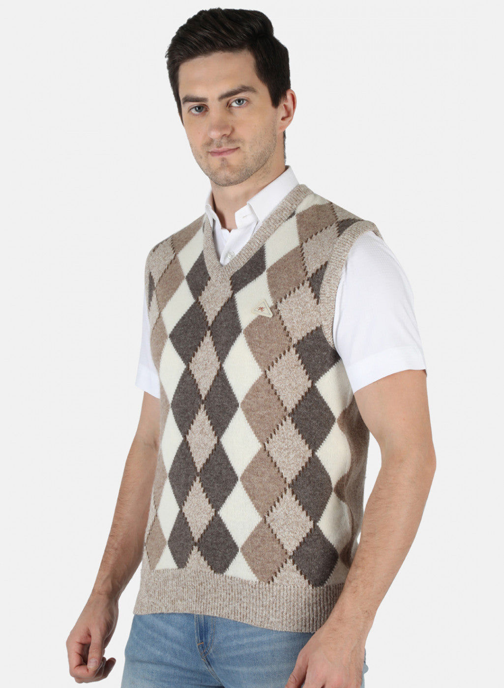 Men Brown Self Sweater