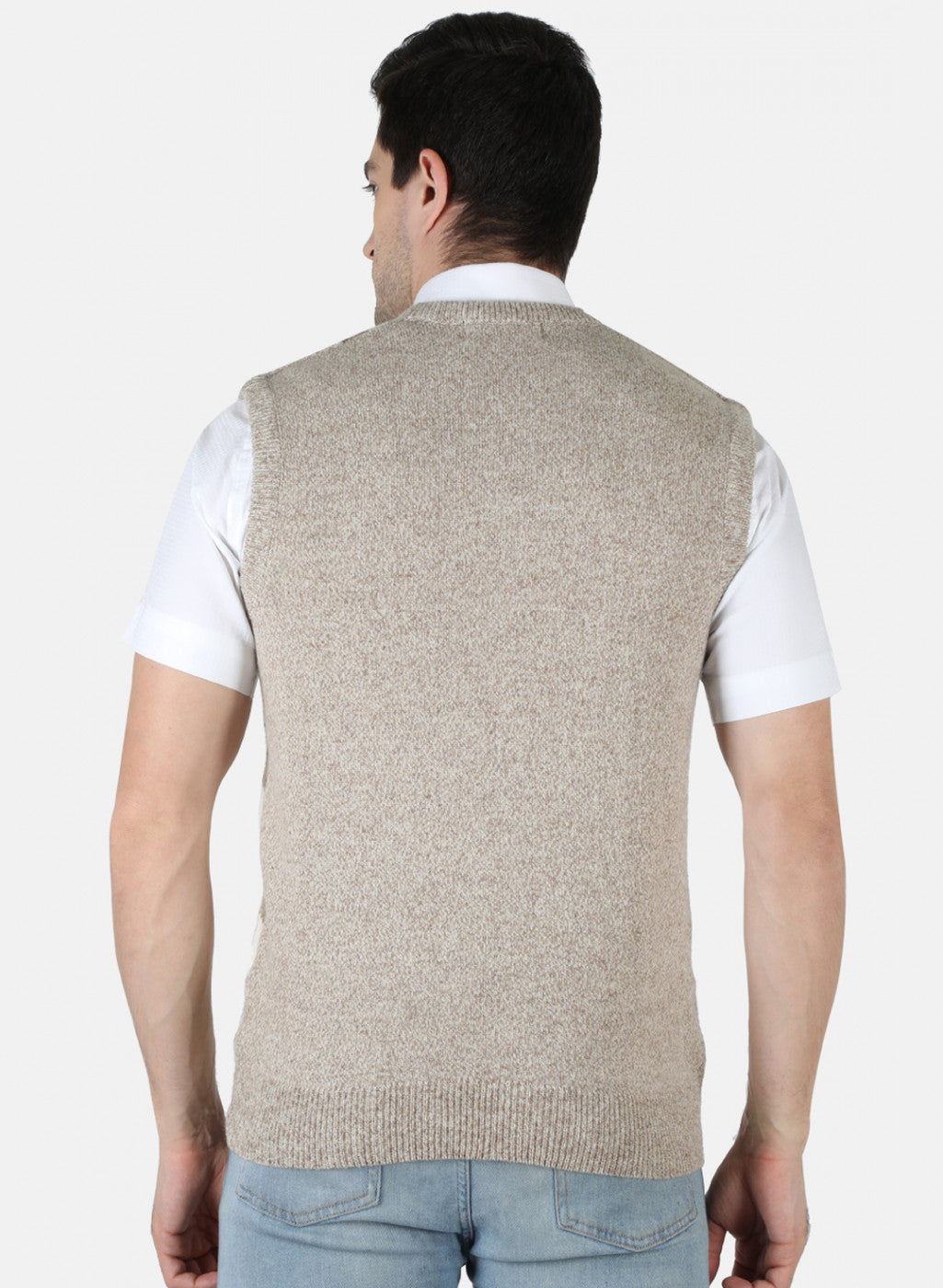 Men Brown Self Sweater