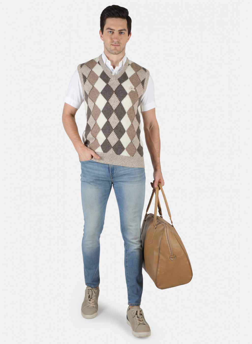 Men Brown Self Sweater