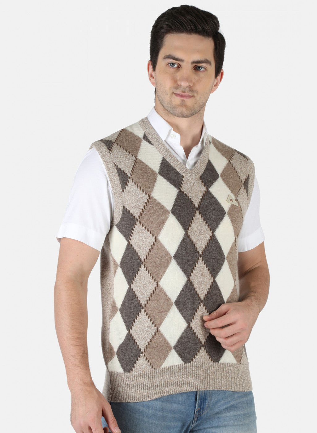 Men Brown Self Sweater