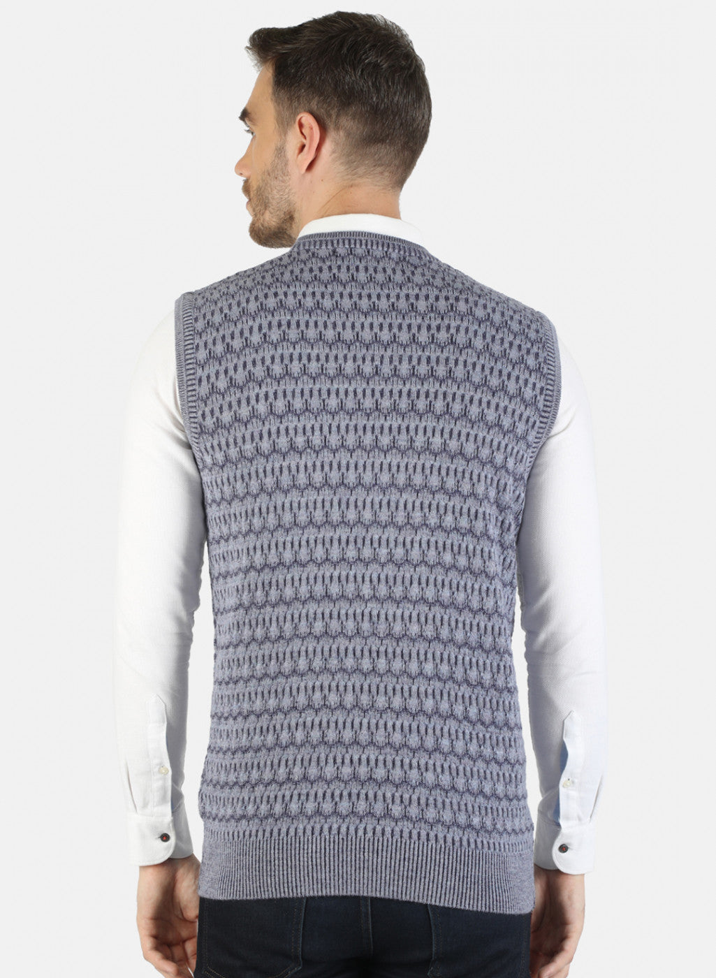 Men Purple Self Sweater