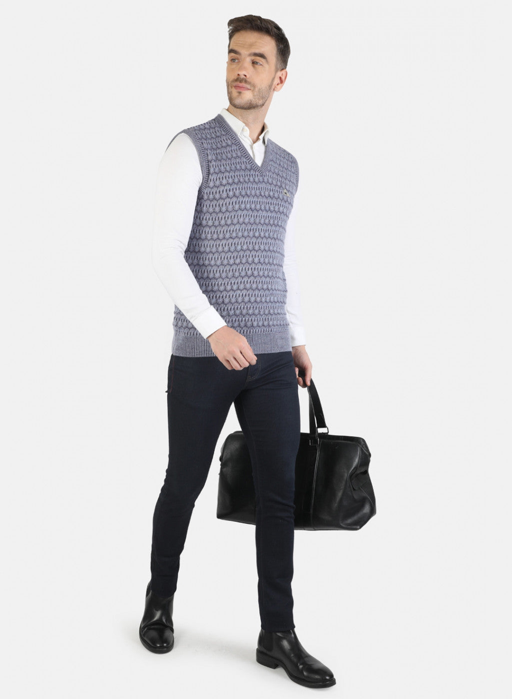 Men Purple Self Sweater