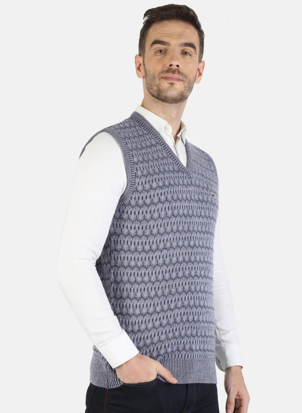 Men Purple Self Sweater