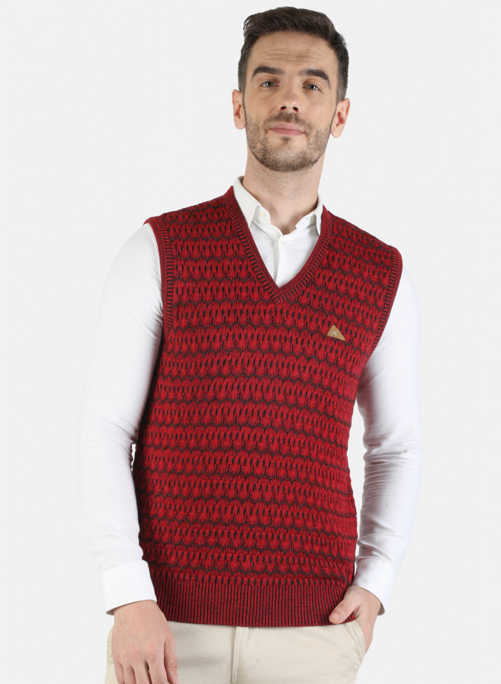 Men Red Self Sweater