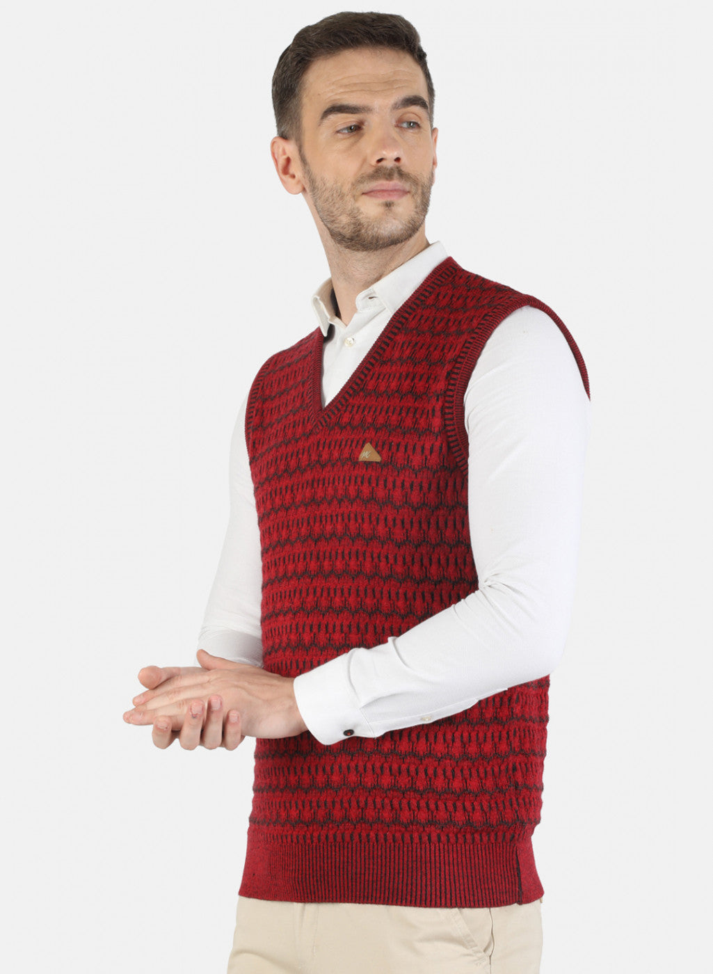 Men Red Self Sweater