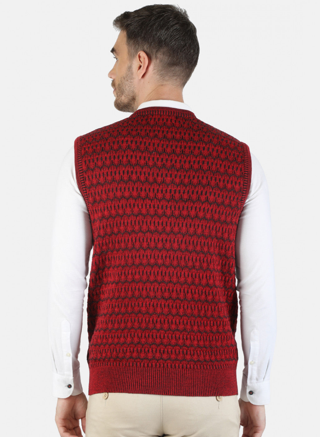 Men Red Self Sweater