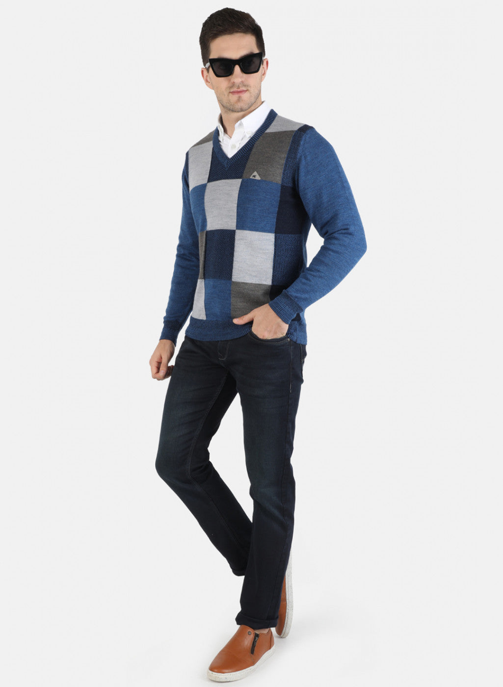 Men Blue Self Pullover