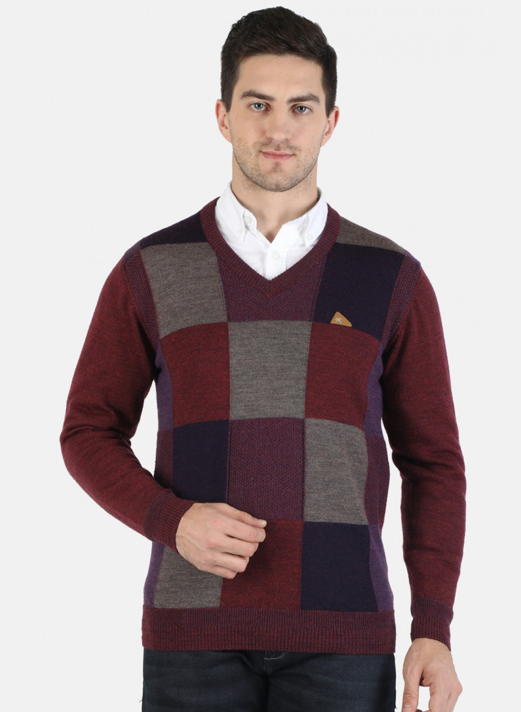 Men Maroon Self Pullover