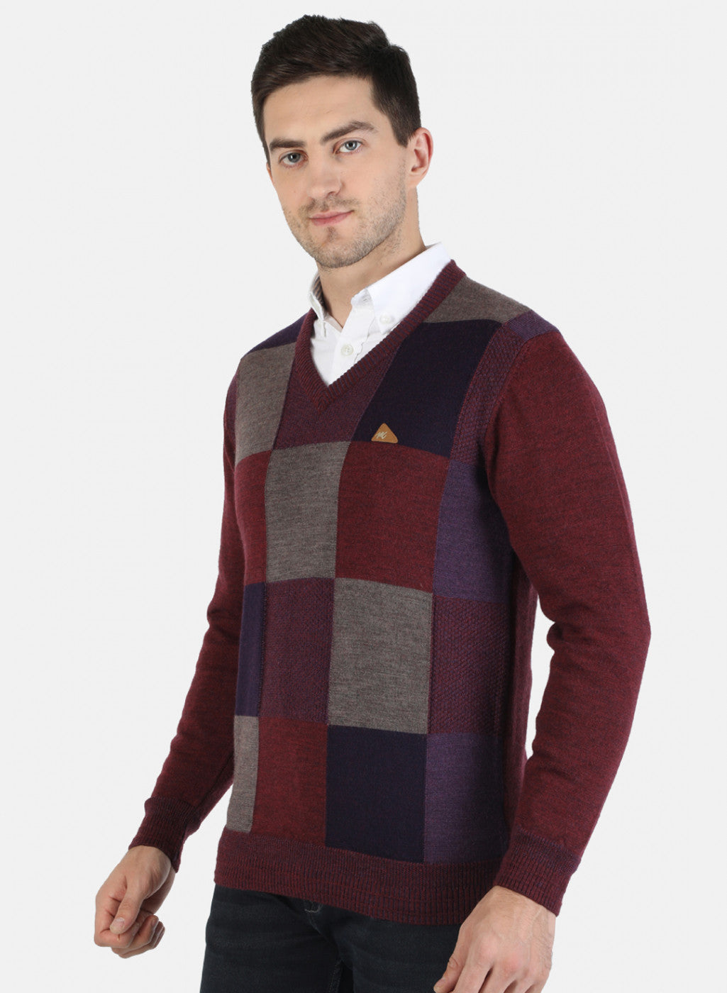 Men Maroon Self Pullover