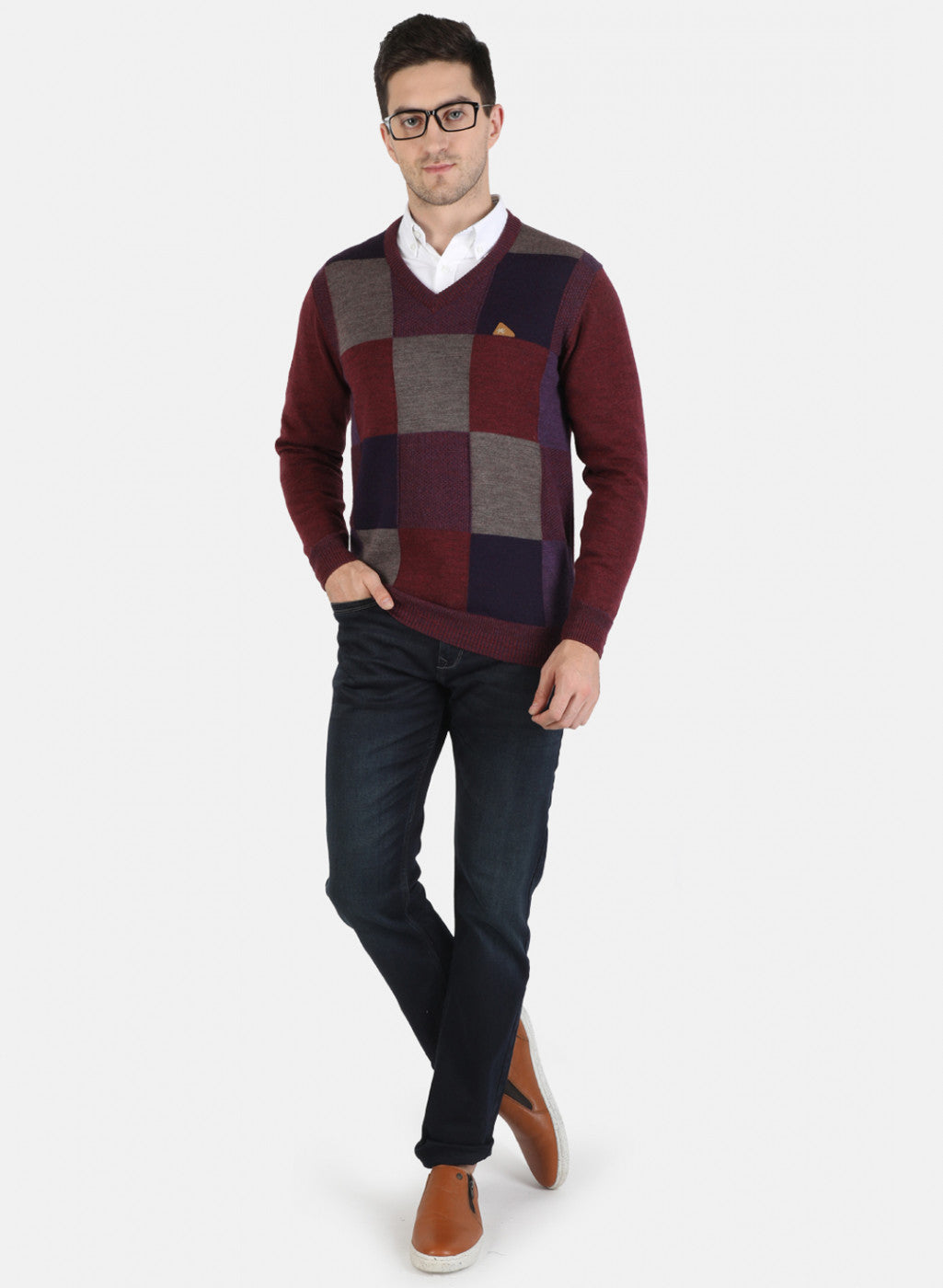 Men Maroon Self Pullover
