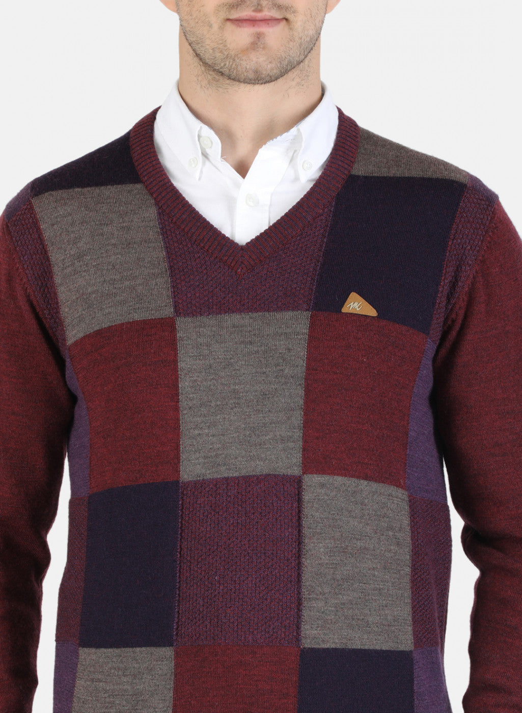 Men Maroon Self Pullover