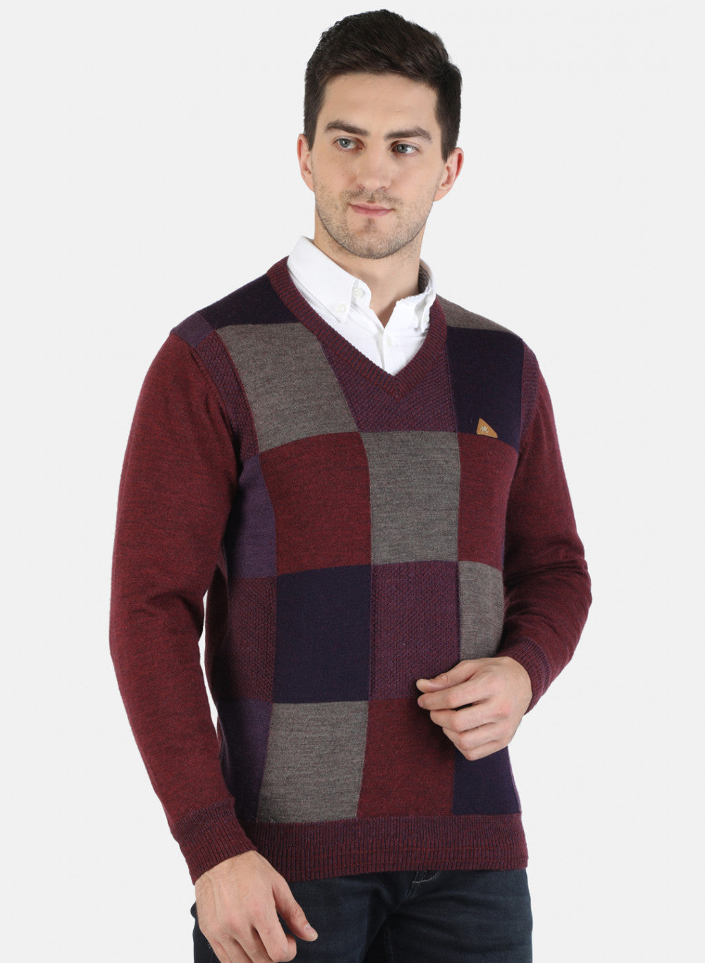 Men Maroon Self Pullover
