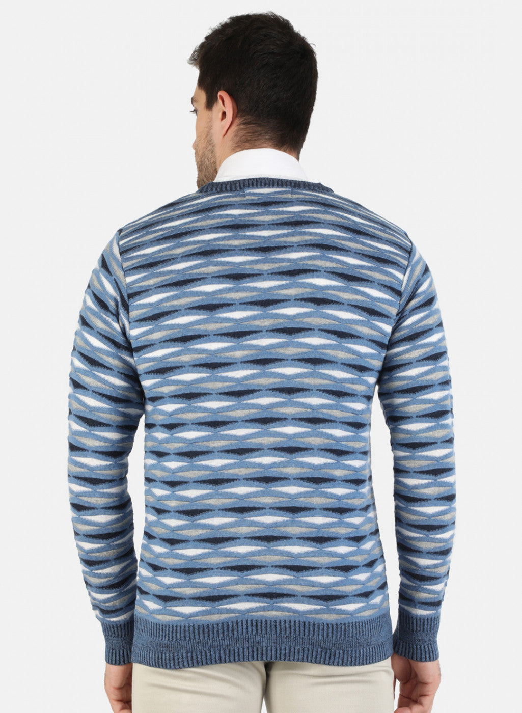 Men Blue Self Design Pullover
