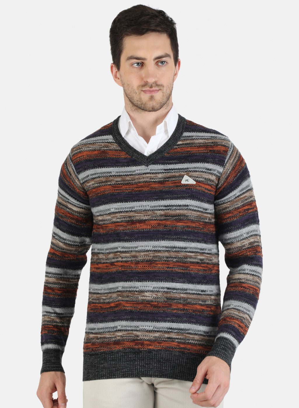 Men Grey Self Design Pullover