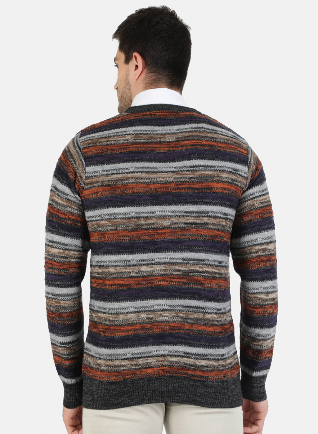 Men Grey Self Design Pullover