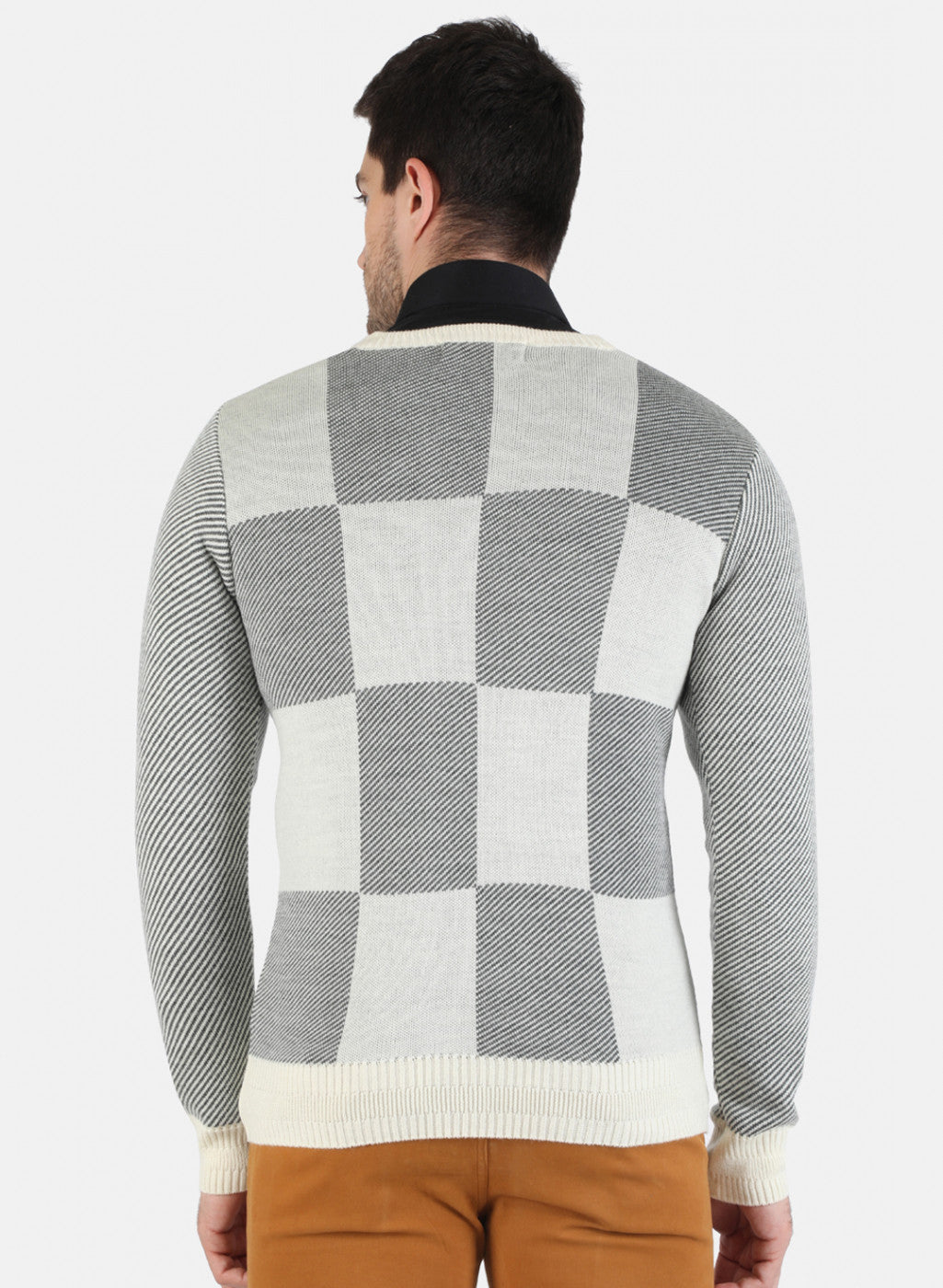 Men Off White Self Design Pullover