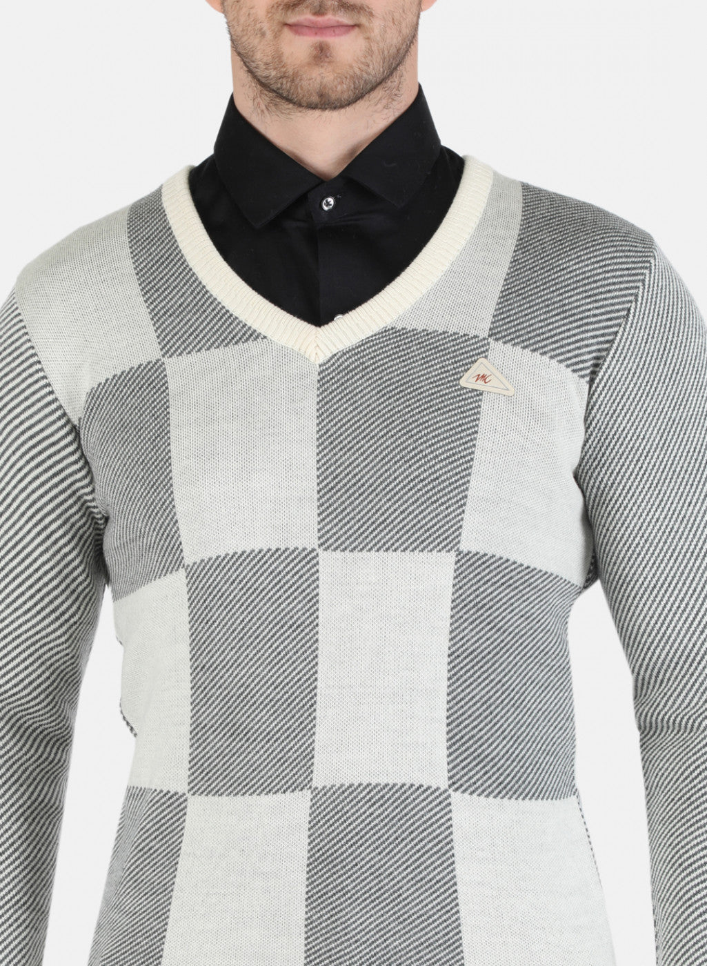 Men Off White Self Design Pullover