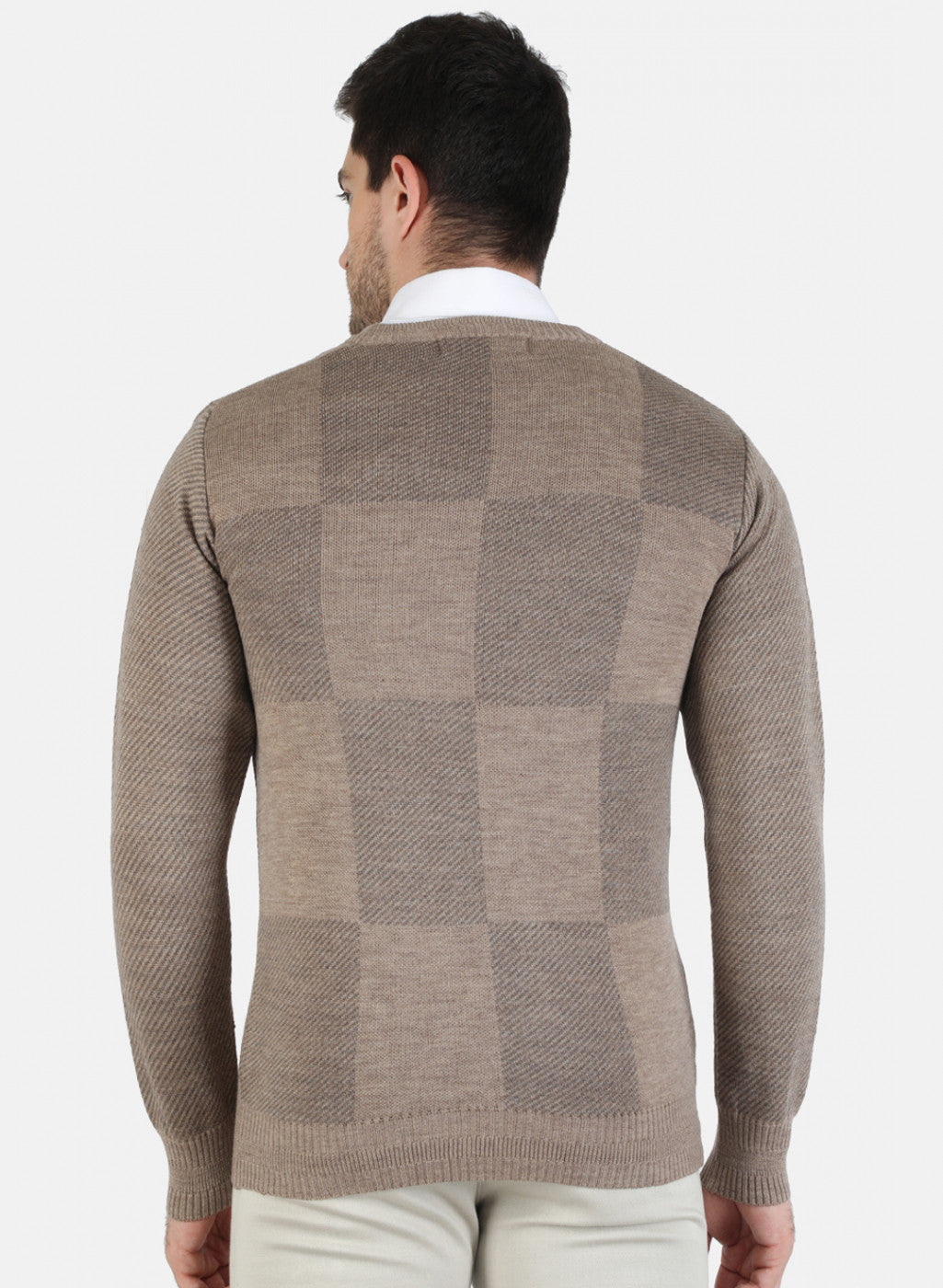 Men Brown Self Design Pullover