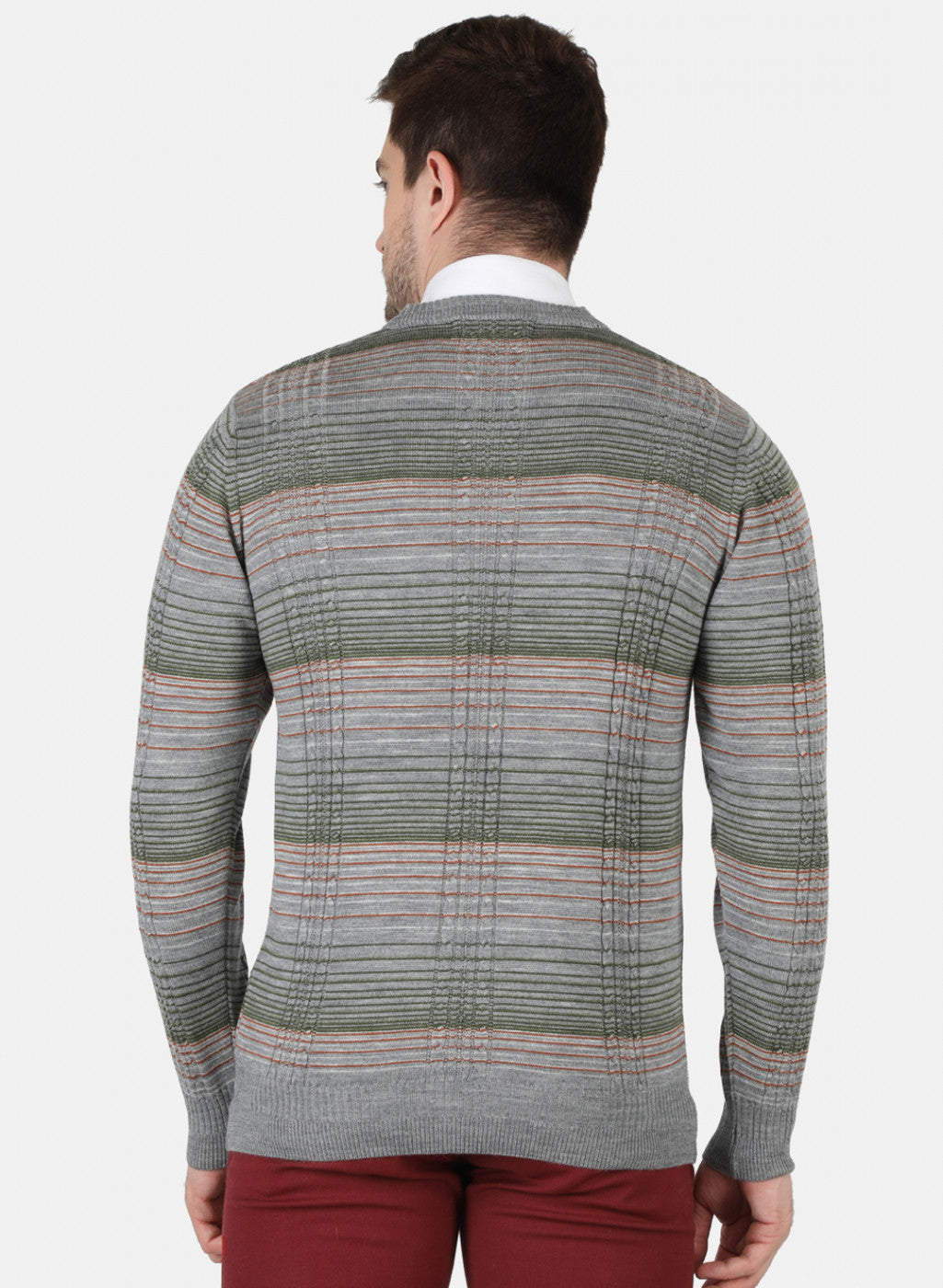 Men Light Grey Self Design Pullover