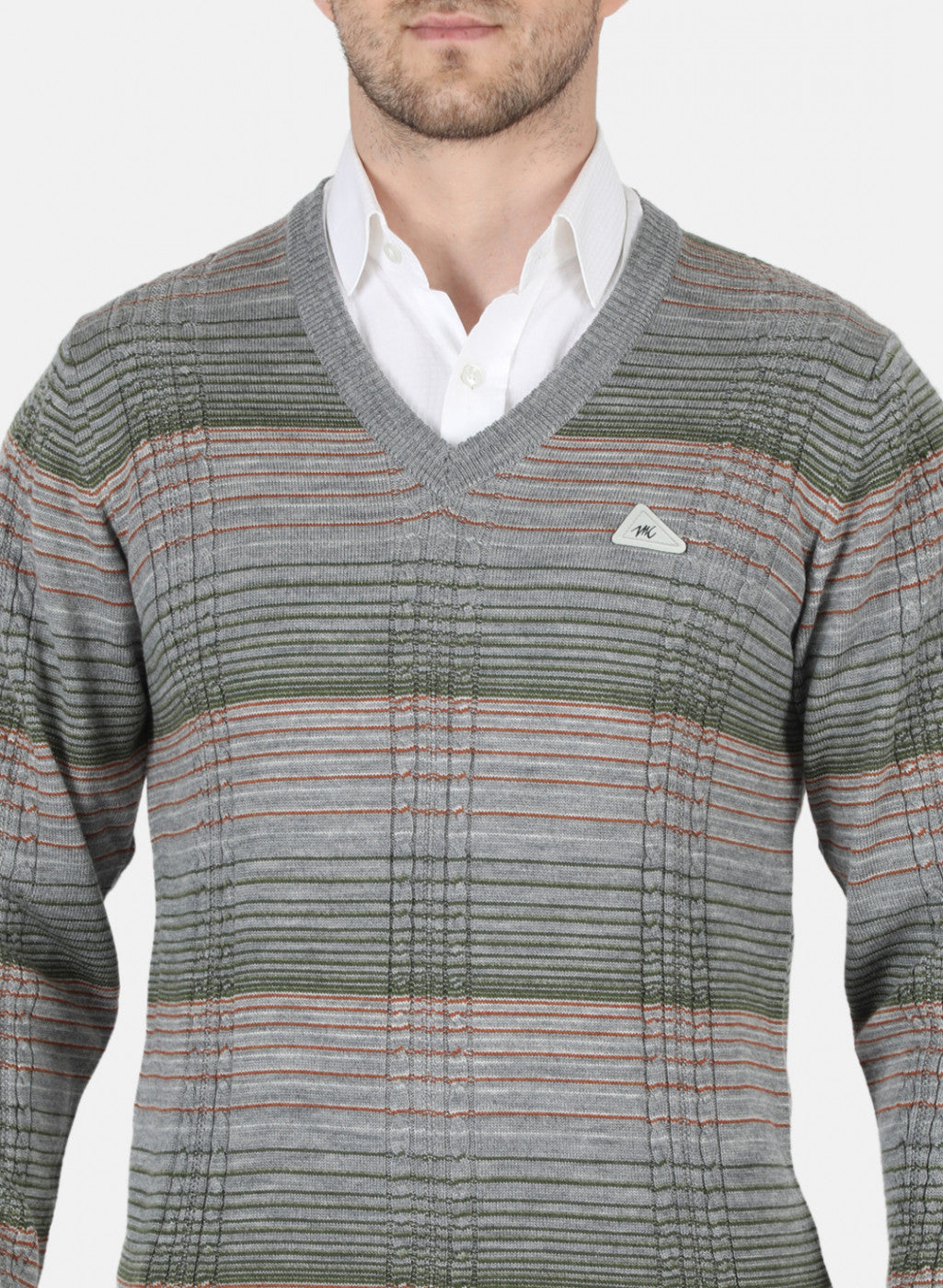 Men Light Grey Self Design Pullover
