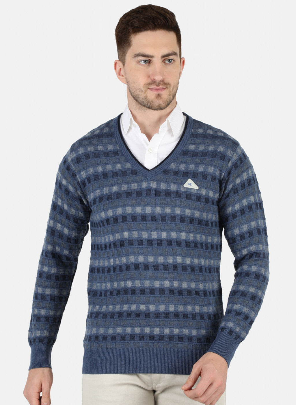 Men Blue Self Design Pullover