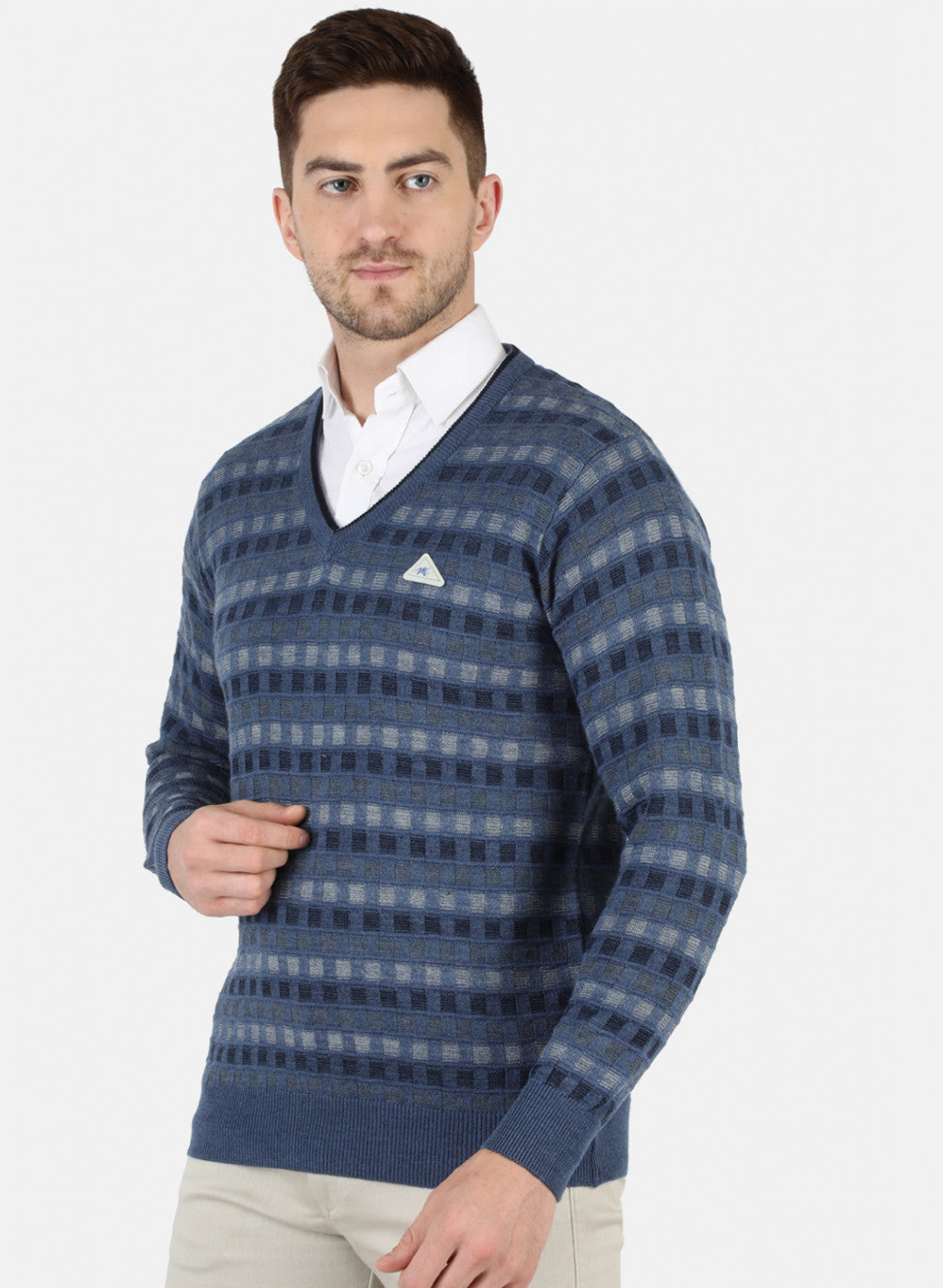 Men Blue Self Design Pullover