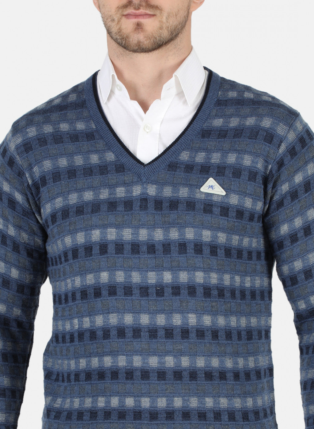 Men Blue Self Design Pullover